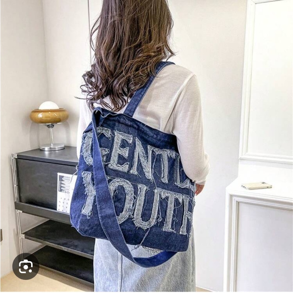 Denim Tote Bag Gentle Youth Crossbody Bag Shoulder Bag Distressed Blue NWOT - Picture 14 of 14